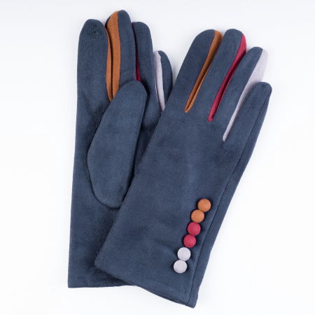 Promoții de Iarnă - Manusi dama bleumarin clasice cu nasturi colorati