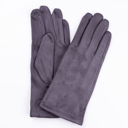 Mănuși - Manusi dama gri inchis din material textil catifelatat
