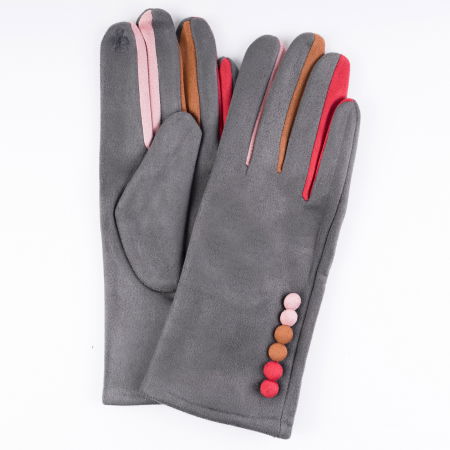 Promoții de Iarnă - Manusi dama gri clasice cu nasturi colorati