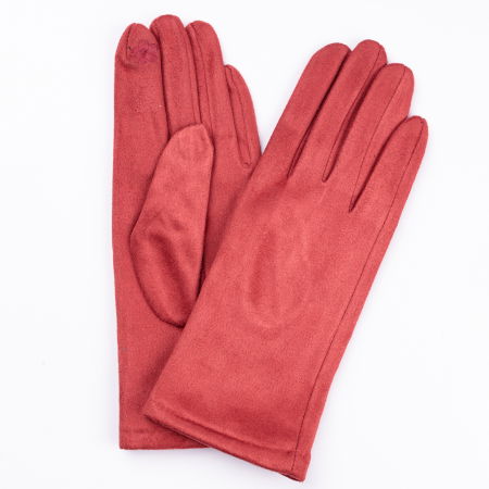 ACCESORII DAMĂ - Manusi dama caramizii din material textil catifelatat