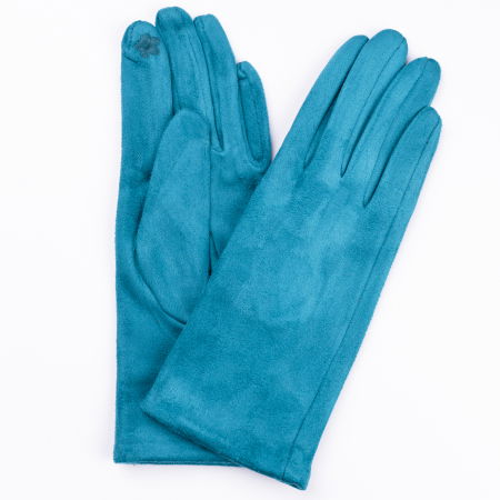 Mănuși - Manusi dama turcoaz din material textil catifelatat