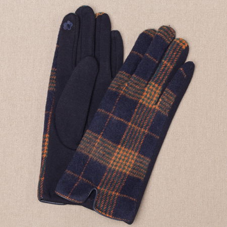 Mănuși - Manusi dama,  textil cu fata ecosez predominant bleumarine