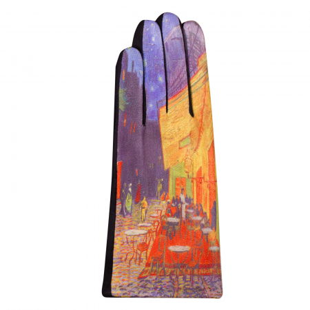 Manusi dama, textil cu imprimeu inspirat din pictura celebra " Cafeneaua" de Van Gogh [1]