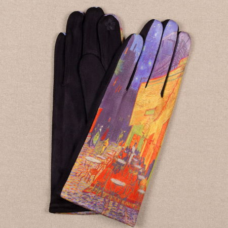 Mănuși - Manusi dama, textil cu imprimeu inspirat din pictura celebra " Cafeneaua" de Van Gogh