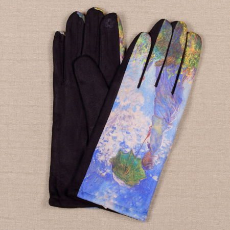 Manusi dama, textil cu imprimeu inspirat din pictura celebra "Fata cu umbrela" a lui Claude Monet Mănuși - Manusi dama, textil cu imprimeu inspirat din pictura celebra "Fata cu umbrela" a lui Claude Monet