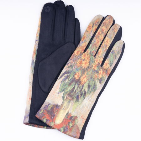 Promoții Accesorii & Bijuterii - Manusi dama, textil cu imprimeu inspirat dintr-o pictura cu floarea soarelui