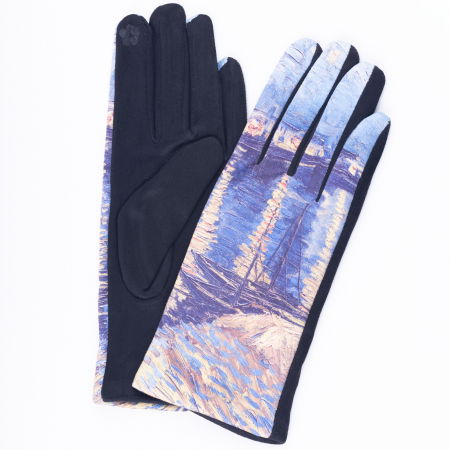 Mănuși - Manusi dama, textil cu imprimeu inspirat dintr-o pictura impresionista cu peisaj nocturn