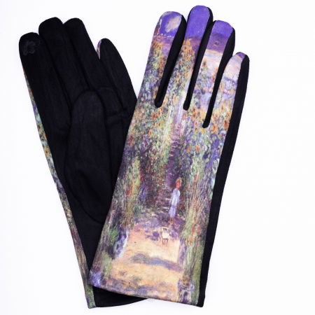 Mănuși - Manusi dama, textil imprimate cu reproducere dupa o pictura cu copil in gardina