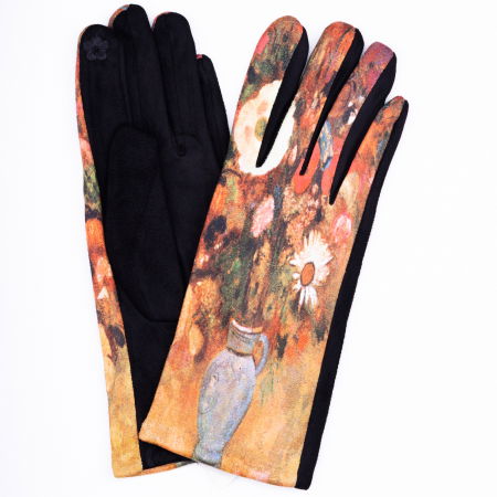 Mănuși - Manusi dama, textil imprimate cu reproduceri dupa o pictura cu flori de camp