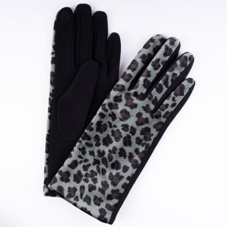 Mănuși - Manusi negre textil cu imitatie animal print cu aspect catifelat