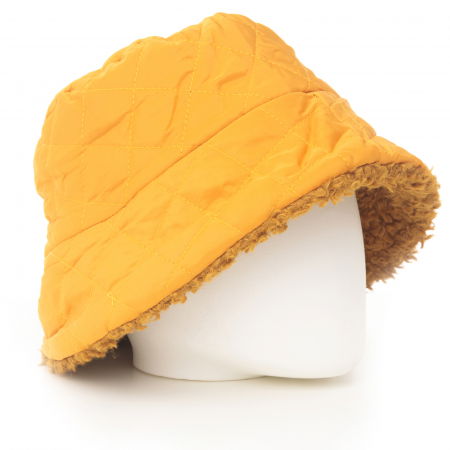 ACCESORII DAMĂ - Palarie clos reversibila cu o fata blanita si o fata aspect matlasat, galben mustar