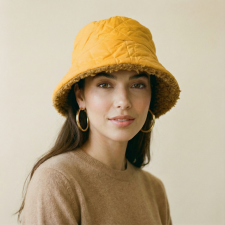 Pălarii de Iarnă - Palarie clos reversibila cu o fata blanita si o fata aspect matlasat, galben mustar