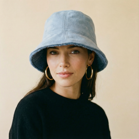 Pălarii de Iarnă - Palarie clos reversibila cu o fata blanita si o fata catifelata, albastru jeans