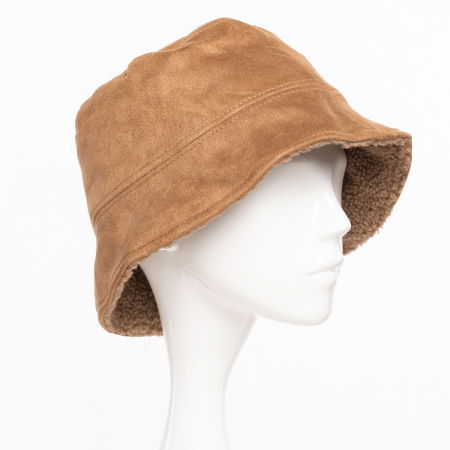 Căciuli - Palarie clos reversibila cu o fata blanita si o fata catifelata, camel