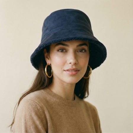 Pălarii de Iarnă - Palarie clos reversibila cu o fata blanita si o fata catifelata, bleumarin