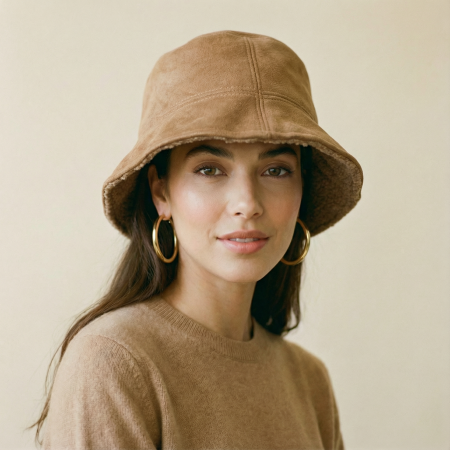 Pălarii de Iarnă - Palarie clos reversibila cu o fata blanita si o fata catifelata, camel