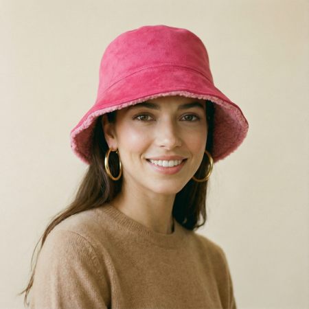 Pălarii de Iarnă - Palarie clos reversibila cu o fata blanita si o fata catifelata, fucsia