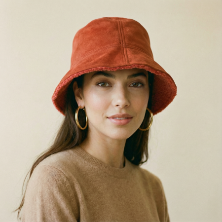 Pălarii de Iarnă - Palarie clos reversibila cu o fata blanita si o fata catifelata, rosu caramiziu