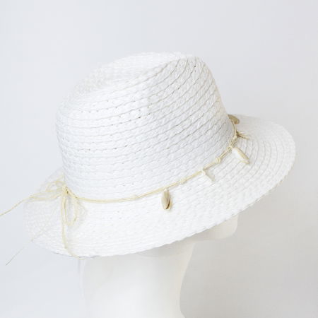 Palarie de paie impletita cu decoratiune din scoici, alba [1]