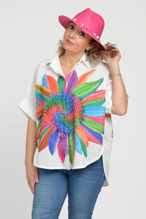 Palarie de paie impletita cu decoratiune din scoici, fucsia [3]