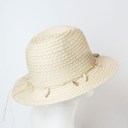 Palarie de paie impletita cu decoratiune din scoici, bej [1]