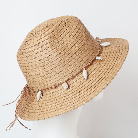 Palarie de paie impletita cu decoratiune din scoici, camel [1]