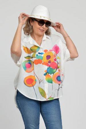 Palarie de paie impletita cu decoratiune din scoici, alba [3]