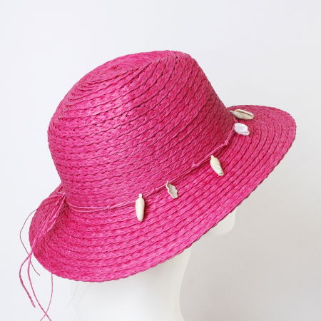Palarie de paie impletita cu decoratiune din scoici, fucsia [1]
