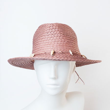 Pălarii - Palarie de paie impletita cu decoratiune din scoici, roz prafuit