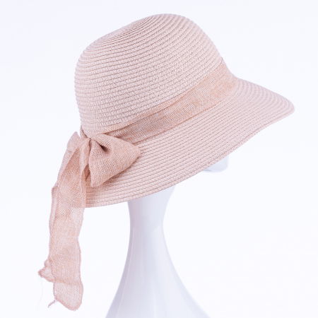 Pălarii - Palarie de paie impletita cu decoratiune funda, roz pal