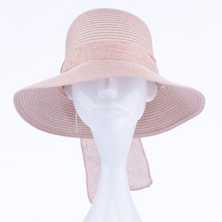 Palarie de paie impletita cu decoratiune funda, roz pal [1]