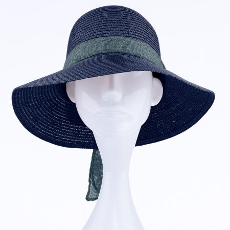Palarie de paie impletita cu decoratiune funda, bleumarin [1]