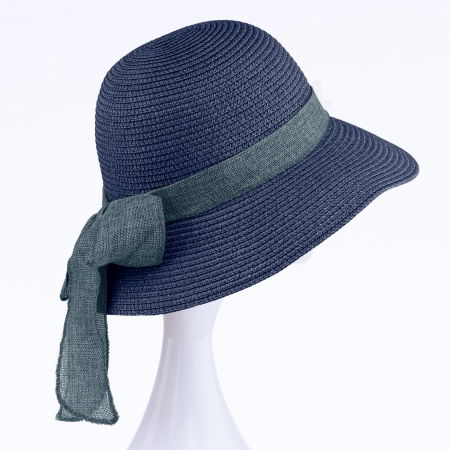 Pălarii - Palarie de paie impletita cu decoratiune funda, bleumarin