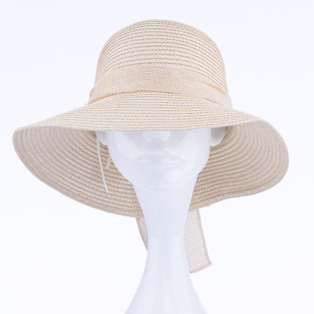 Palarie de paie impletita cu decoratiune funda, bej [1]