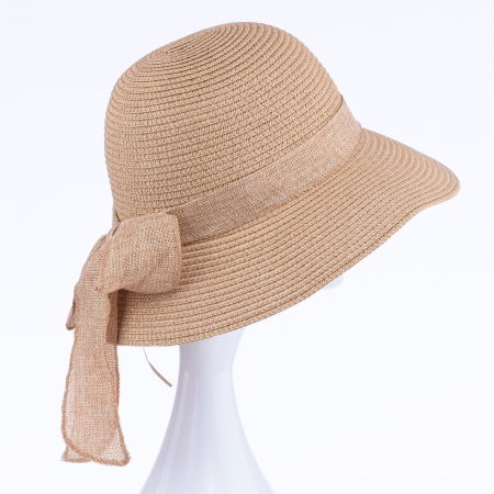 Pălarii - Palarie de paie impletita cu decoratiune funda, camel