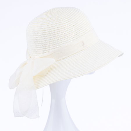 Pălarii - Palarie de paie impletita cu decoratiune funda, ivoire