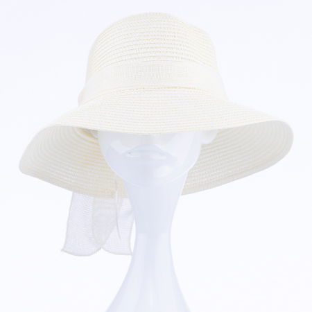 Palarie de paie impletita cu decoratiune funda, ivoire [1]