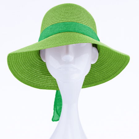 Palarie de paie impletita cu decoratiune funda, verde [1]