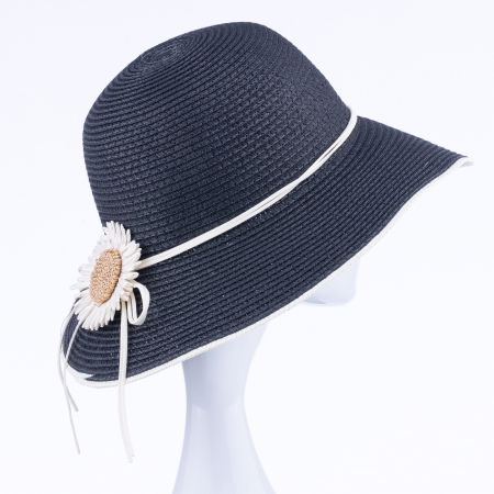 Pălarii - Palarie de paie impletita cu decoratiune margareta, neagra