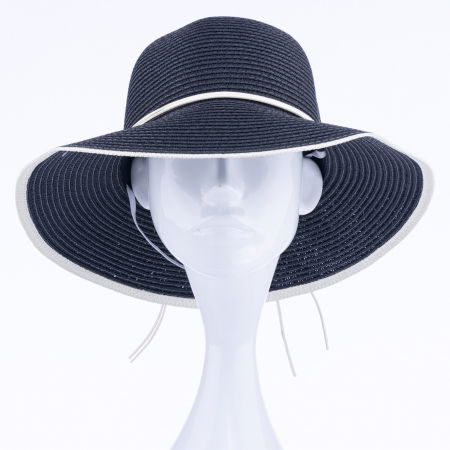 Palarie de paie impletita cu decoratiune margareta, neagra [1]