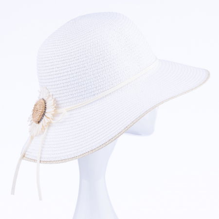 Pălarii - Palarie de paie impletita cu decoratiune margareta, alba
