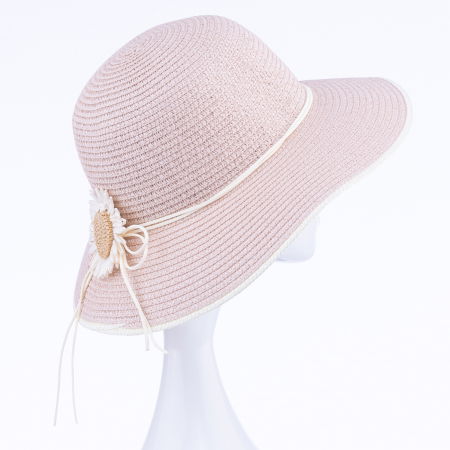 Pălarii - Palarie de paie impletita cu decoratiune margareta, roz deschis