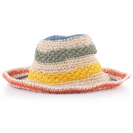 Palarie de paie impletita cu dungi multicolore pe fond bej deschis [1]