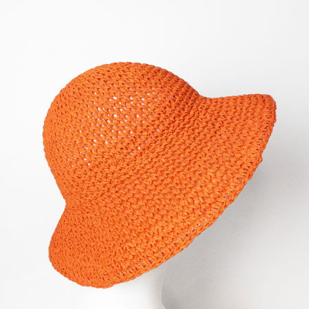 Pălarii - Palarie flexibila de paie impletita cu bor mare, portocalie