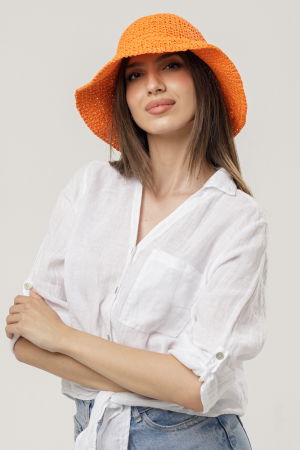 Palarie flexibila de paie impletita cu bor mare, portocalie [2]