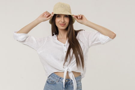 Palarie flexibila de paie impletita cu bor mic , bej [2]