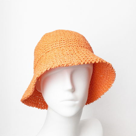 Palarie flexibila de paie impletita cu bor mic, portocalie [4]