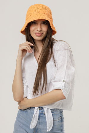 Palarie flexibila de paie impletita cu bor mic, portocalie [3]