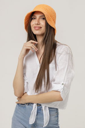 Palarie flexibila de paie impletita cu bor mic, portocalie [2]