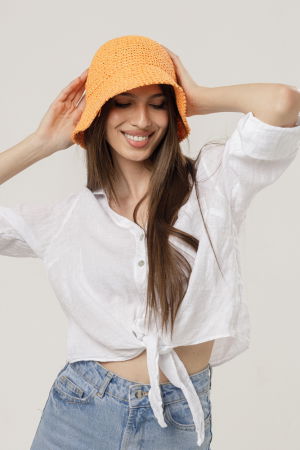 Palarie flexibila de paie impletita cu bor mic, portocalie [1]